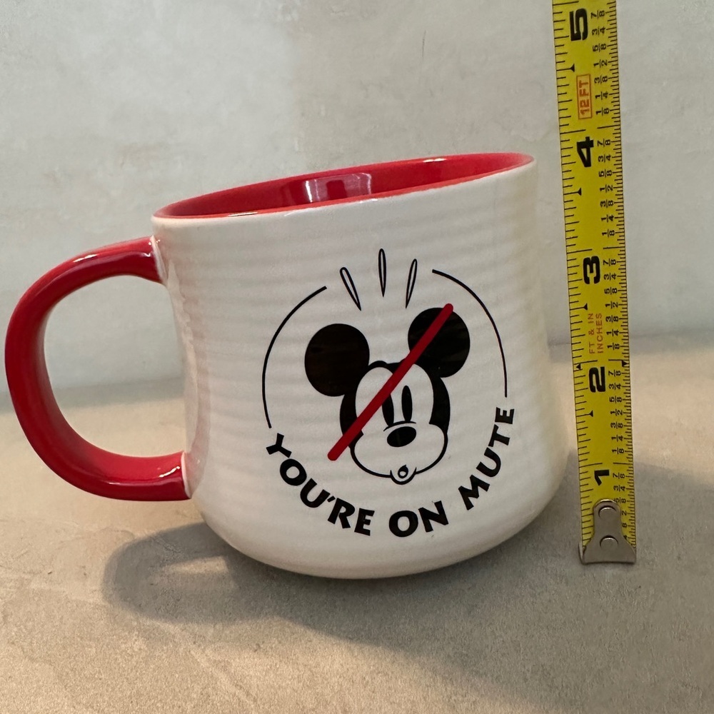 Disney Mickey Mouse “Your on Mute”  Coffee Mug White & Red Cup 18oz - Picture 6 of 6